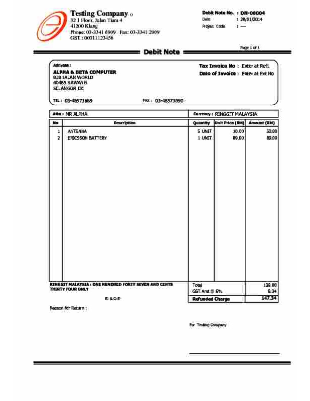 01 Sales Debit Note GST